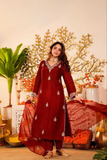 Royal Vichitra Silk Embroidered Kurta Pant Dupatta Set