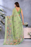 Vibrant Lime Green Linen Shimmer Floral Printed Saree