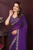Purple Premium Rangoli Silk Saree with Embroidery Lace Border & Heavy Blouse Work