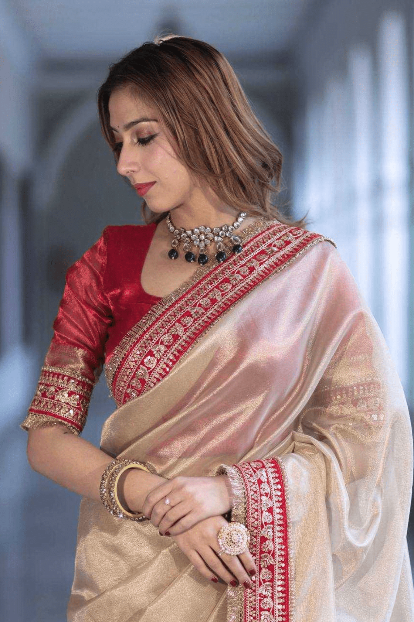 Pearl Royale Soft Twill Net Saree with Sequin Dori Embroidery & Fancy Lace Border - kavyo.in