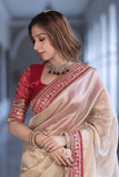 Pearl Royale Soft Twill Net Saree with Sequin Dori Embroidery & Fancy Lace Border - kavyo.in
