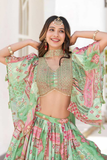 Patchwork Print Chinnon Silk Lehenga Choli Set with Choker-Style Chiffon Dupatta