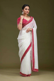 White Tissue Gold Crush Saree with Bandhani Border & Bead Handwork