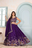 Royal Purple Chinon Embroidered Lehenga Set
