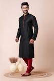 Black Mix Cotton Kurta Pajama Set for Men