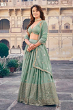 Pastel Green Georgette Lehenga with Matching Blouse & Dupatta