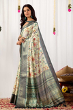 Cream Darbar Soft Lichi Silk Floral Print Saree
