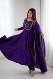Royal Purple Roman Chanderi Silk Anarkali Gown Set - kavyo.in