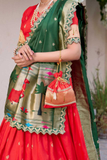 Maharani Paithani Red Jacquard Silk Lehenga with Bridal Dupatta & Batwa