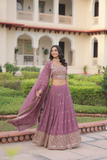 Burgundy Faux Georgette Zari & Sequins Embroidered Lehenga Set
