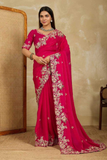 Soft Fendy Chiffon Saree with Embroidered Cutwork Aarco Border & Matching Blouse