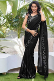 Black Heavy Georgette Saree with All-Over Sequin Embroidery and Fancy Lace Border