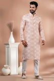 Soft Orange Cotton Printed Men’s Kurta Pajama Set