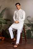 White Embroidered Kurta Set with White Pant