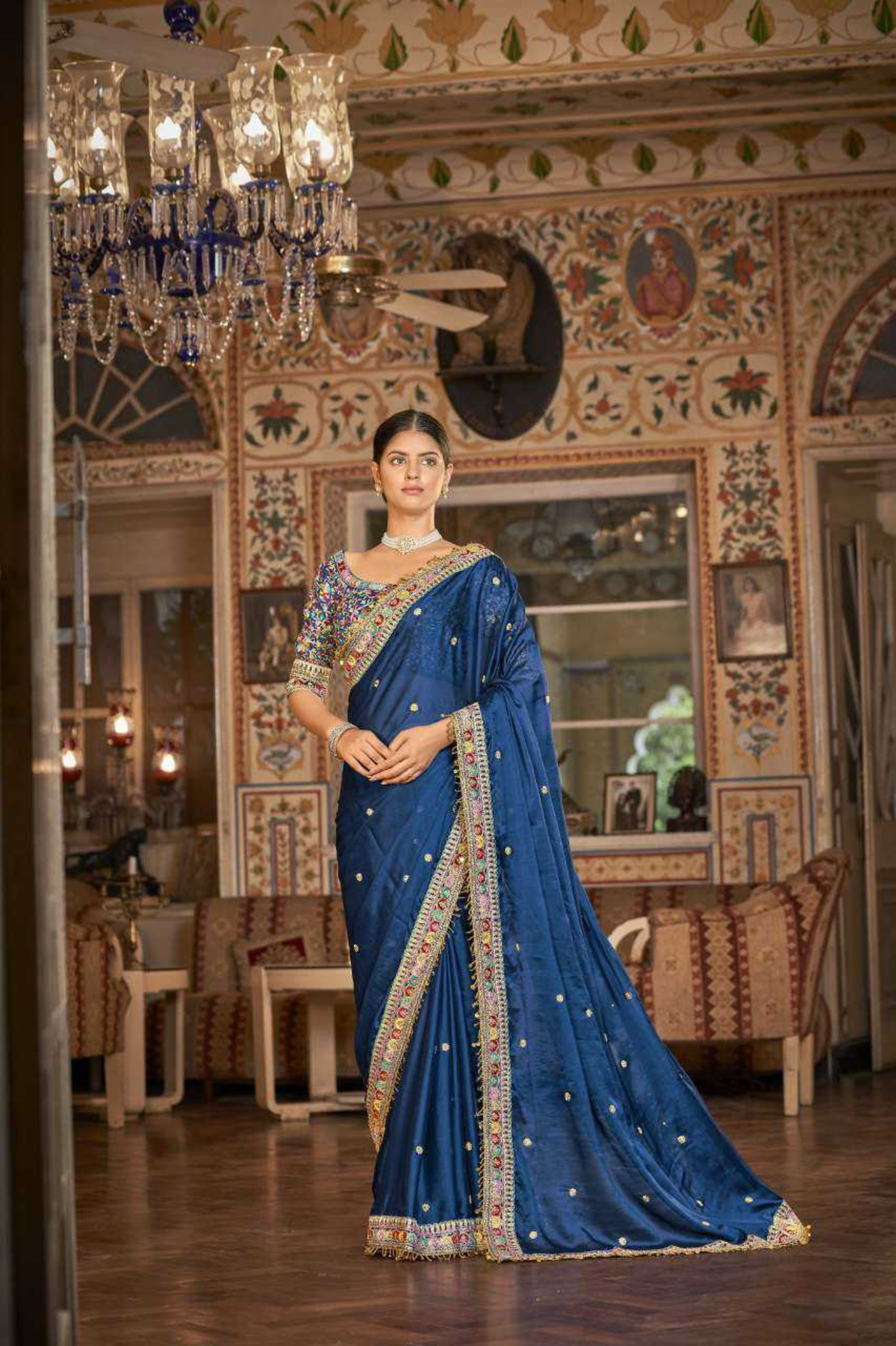 Rangoli Silk Saree with Resham, Zari & Sequins Embroidery Work