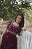 Wine Georgette Blooming Anarkali Gown with Zari & Sequins - kavyo.in