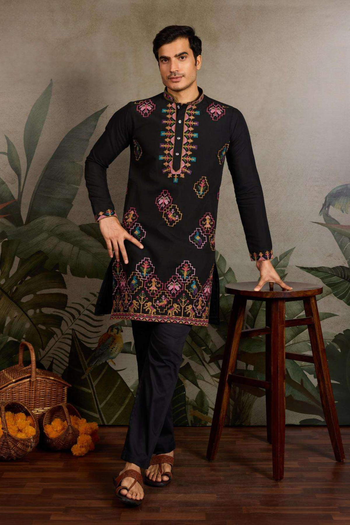 Black Embroidered Kurta Set
