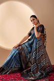 Soft Lichi Silk Saree with Geometric Tribal Digital Print & Rich Zari Border