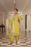 Olive Glow Cotton Silk 3-Piece Kurti Set with Jacquard Shimmer Dupatta
