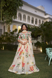 Floral Cream Georgette Lehenga with Matching Blouse & Dupatta