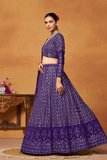 Purple Faux Georgette Embroidered Lehenga Set