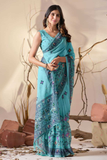 Blue Soft Georgette Saree with Multicolor Geometric Digital Print & Tassel Pallu