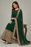 Emerald Green Roman Silk Anarkali Gown with Coding Sequins & Dupatta - kavyo.in