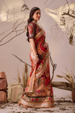 Crimson Canvas Premium Linen Cotton Artistic Print Saree