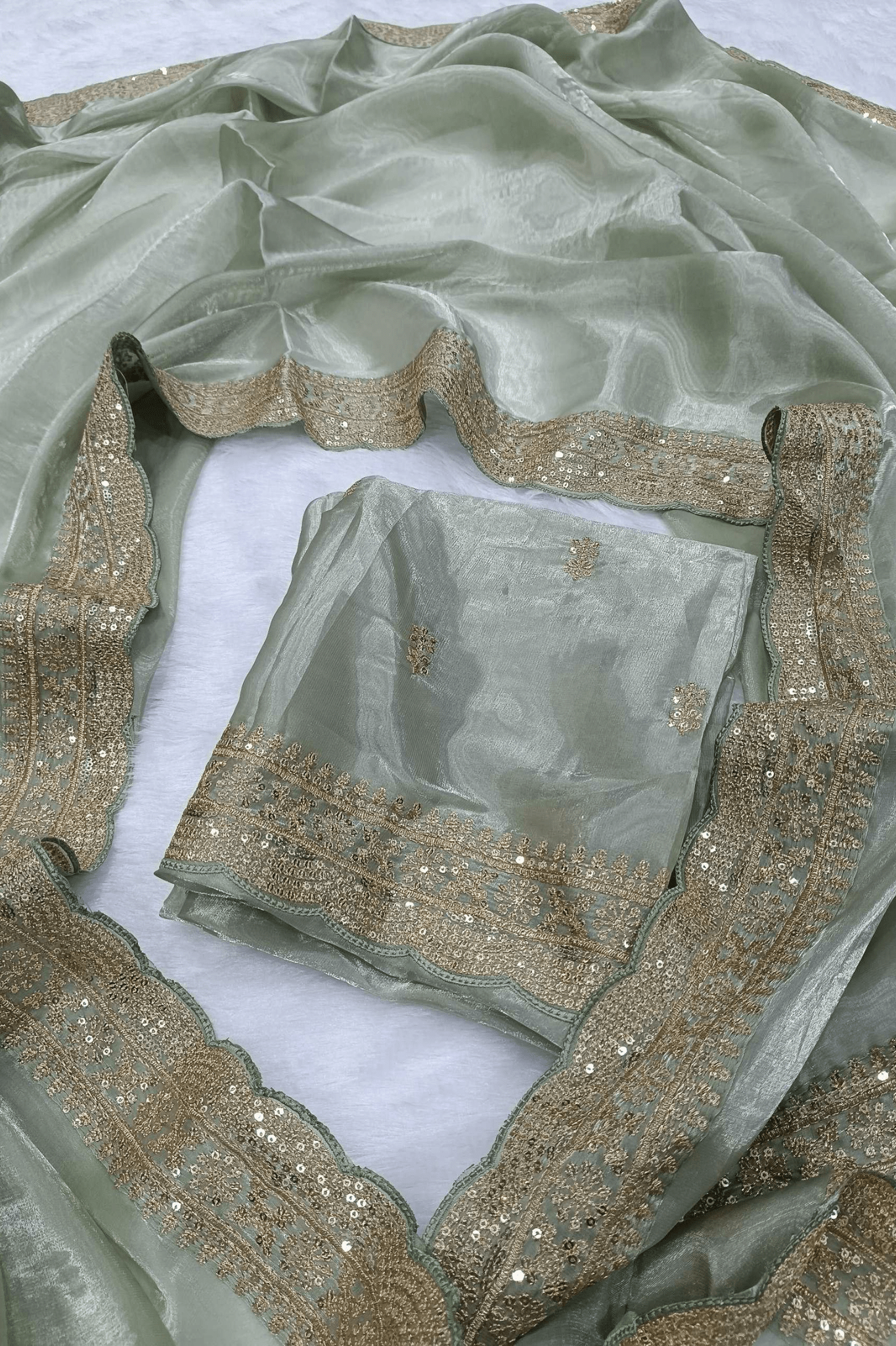 Mint Whisper Soft Zimmy Chu Silk Embroidered Saree with Designer Blouse - kavyo.in