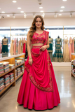 Hot Pink Malai Satin Sequins Embroidered Lehenga Set