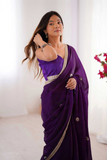 Elegant Purple Fandy Saree with Beads & Sequin Embroidery