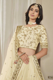 Elegant Art Silk Embroidered Wedding Lehenga Choli with Dupatta – Ivory Gold