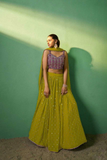 Lime Green Georgette Lehenga with Embroidered Blouse & Dupatta
