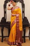 Sunheri Banarasi Lichi Silk Gold Buti Woven Saree
