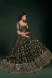 Olive Green Georgette Sequins & Zari Embroidered Lehenga Choli with Net Dupatta