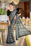 Black Original Semi Gajji Silk Saree with Ajrakh Print Border & Rich Pallu