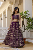 Royal Purple Georgette Embroidered Lehenga Set