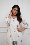 Ivory Bloom Rayon Slub Embroidered Kurta Pant Set