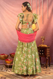 Designer Floral Printed Georgette Lehenga with Pearl Lace Blouse & Fancy Dupatta