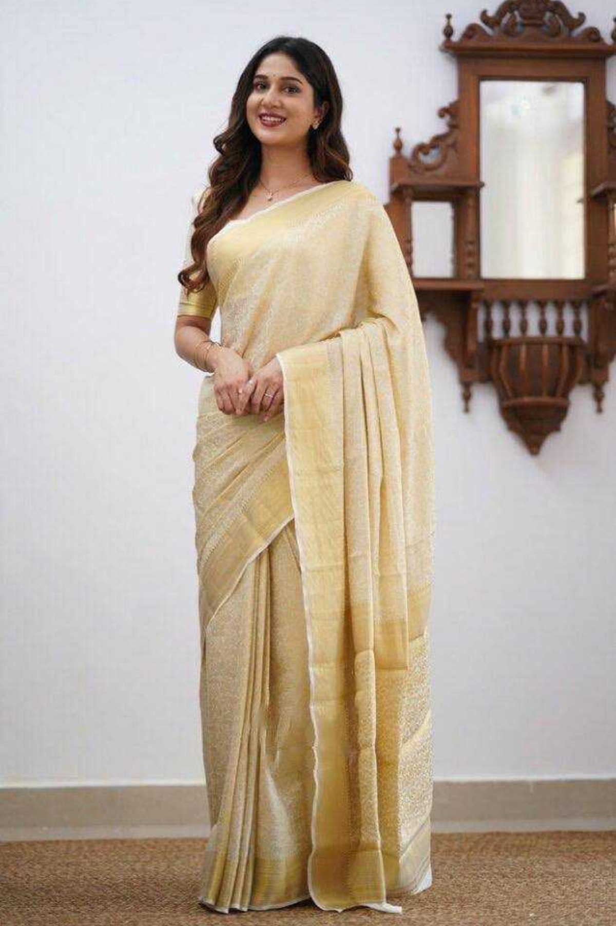 Golden Lichi Silk Organic Banarasi Saree