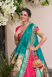 Royal Paithani Pink & Teal Jacquard Silk Bridal Lehenga