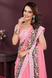Soft Pink Georgette Saree with Embroidery Cutwork Lace Border