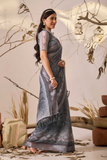 Steel Grey Premium Linen Cotton Digital Print Saree