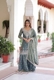 Aarohi Elara – Fendi Silk Embroidered Sharara Suit Set