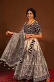 Pure Tussar Silk Black & White Printed Chaniya Choli with Dupatta