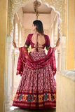 Red White Patola Tussar Silk Foil Work Lehenga Set