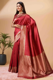 Elegant Red Banarasi Art Silk Saree with Golden Zari Work