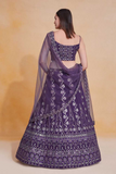 Purple Georgette Embroidered Lehenga Set