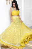 Sunshine Yellow Georgette Lehenga with Zari, Foil Work & Net Ruffle Border