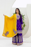 Royal Blue Chinon Silk Kurti Set with Dupatta
